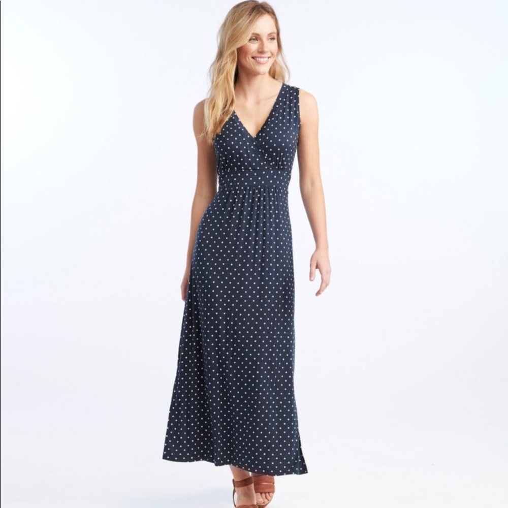 L.L. Bean Polka Dot Knit Maxi Dress Size S